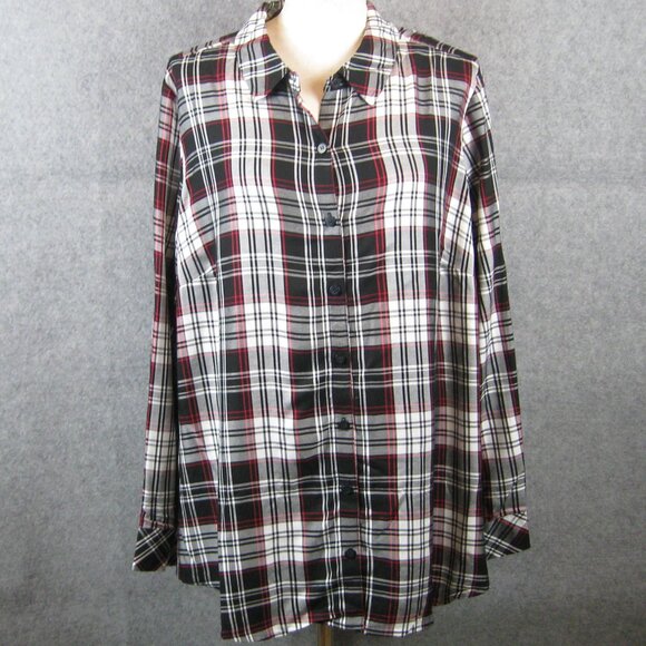 Susan Graver Yarn Dyed Button Front Shirt Keyhole Back XL Plaid NEW - Picture 2 of 8